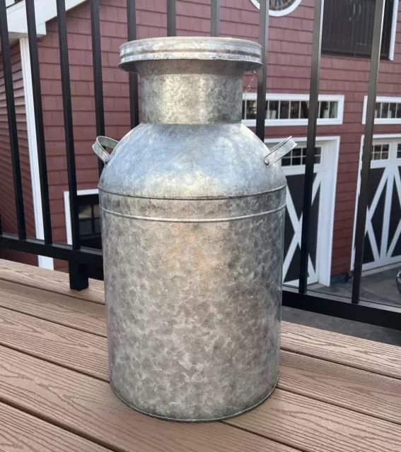 Galvanized Metal Vintage Style Milk Churn Can w/Lid 2 feet tall x 13in Farmhouse