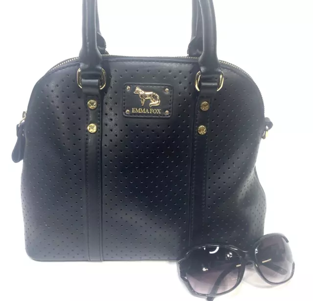EMMA FOX Perforated Black Leather Satchel