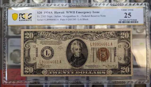 1934-A $20 Hawaii Emergency Issue Federal Reserve Note. PCGS VF25. Problem Free!