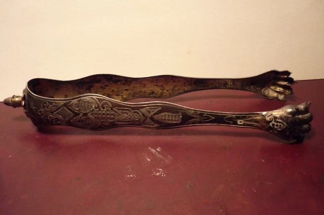 Pince à Sucre Ancienne Pattes De Lion - Métal Argenté - Objet De Collection