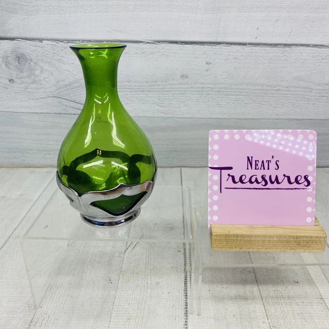 MCM Farber Bros FOREST GREEN Emerald Chrome Blown Glass Crystal 6.5" T Decanter