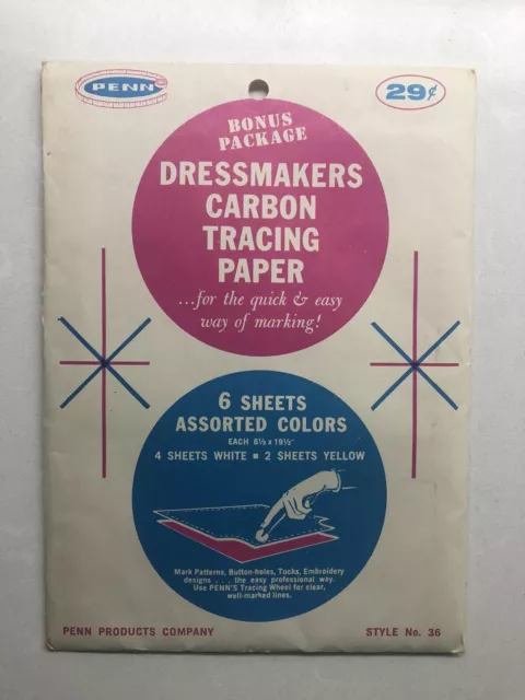 Vintage PENN Dressmakers Carbon Tracing Paper # 36 4 White 2 Yellow Sheets 