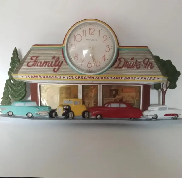 Vintage Family Drive in Restaurant clock by Homeco Coke Sign Cars