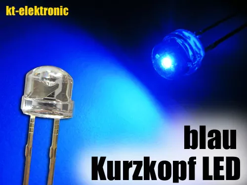 50 Stück LED 5mm straw hat blau, Kurzkopf, Flachkopf 110°