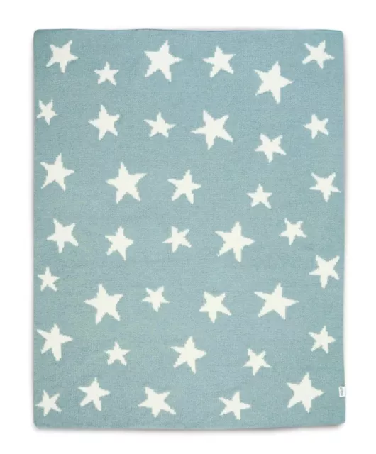 New Mamas & Papas Super Soft White Stars Printed Cosy Blue Chenille Blanket