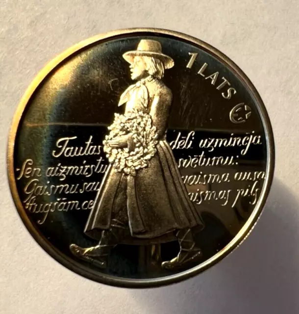 2008 Latvia 1 Lats, Song Festival, KM# 93, Gem UNC
