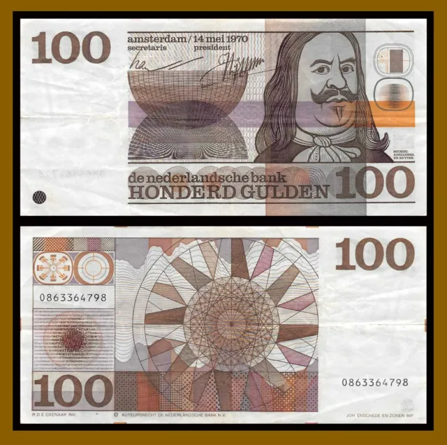 Netherlands 100 Gulden, 1970 P-93 Michiel De Ruyter Banknote USED (Cir)