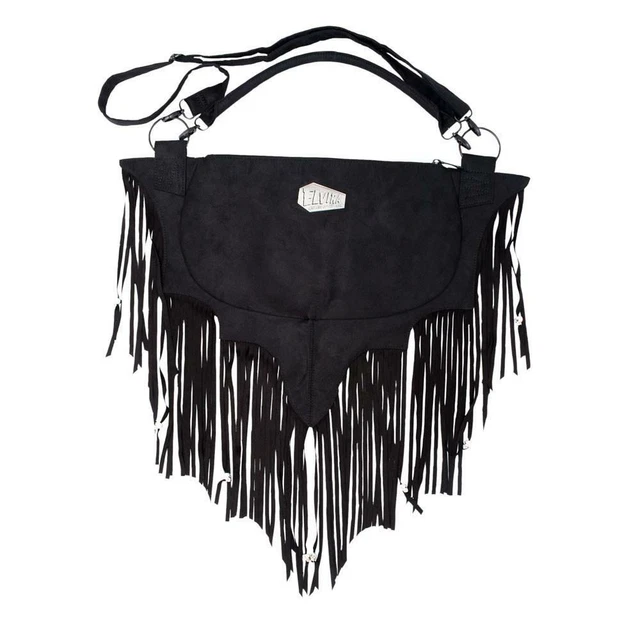 Kreepsville 666 Elvira Bat Wing Fringe Large Shoulder Bag Purse Black Faux Suede
