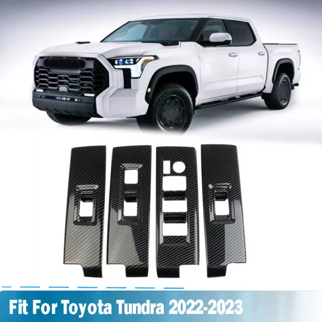 4X Carbon fiber Inner Window Switch Panel Cover Trim For Toyota Tundra 2022 2023