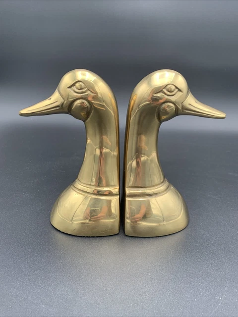 Pair of Brass Duck Head Book Ends Korea Vintage Mid Century Bright Finish