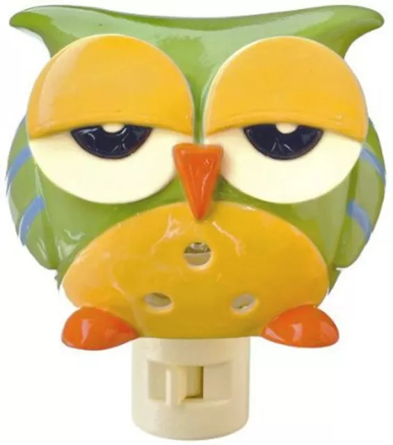 Children's Night Light Kids Room Ceramic Owl Green