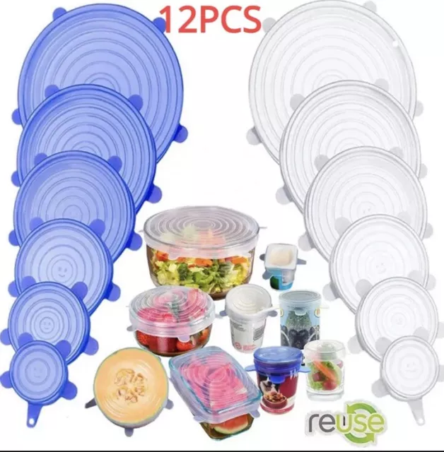 12pcs Reusable Silicone Stretch Lids Kitchen food Storage Wraps Cover Various