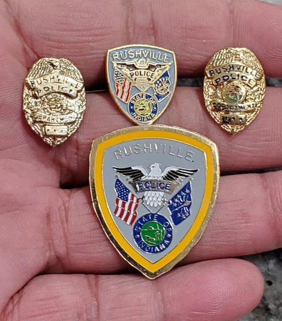 VINTAGE OBSOLETE RUSHVILLE Indiana Police Pins Lot of 4 99.99 PicClick