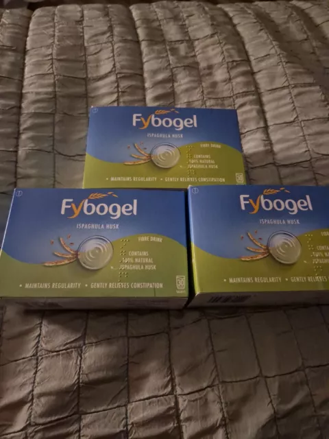 90 Fybogel Ispaghula Natural Fibre Drinks - 3 New Boxes each with 30 Sachets