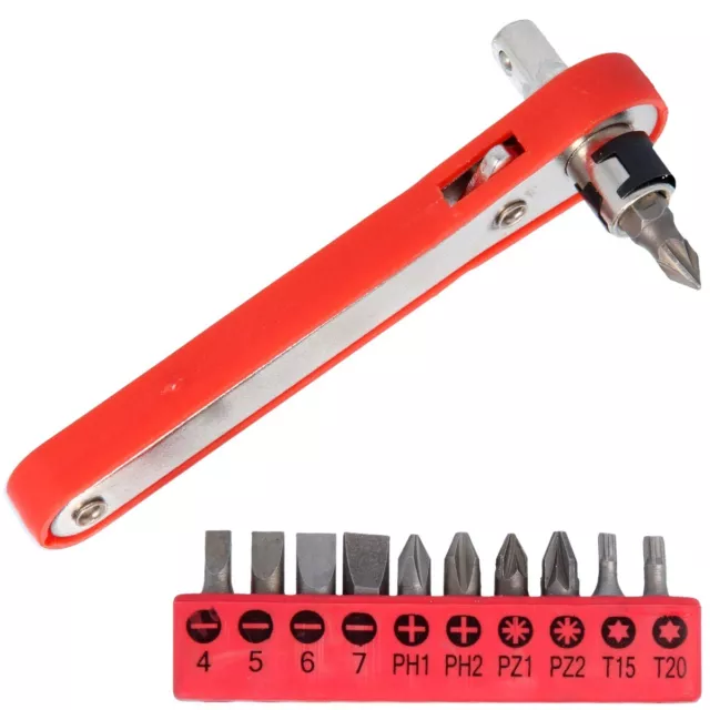 11Pc RIGHT ANGLED OFFSET RATCHET SCREWDRIVER SET Phillips Posi/Pozi Torx Flat UK