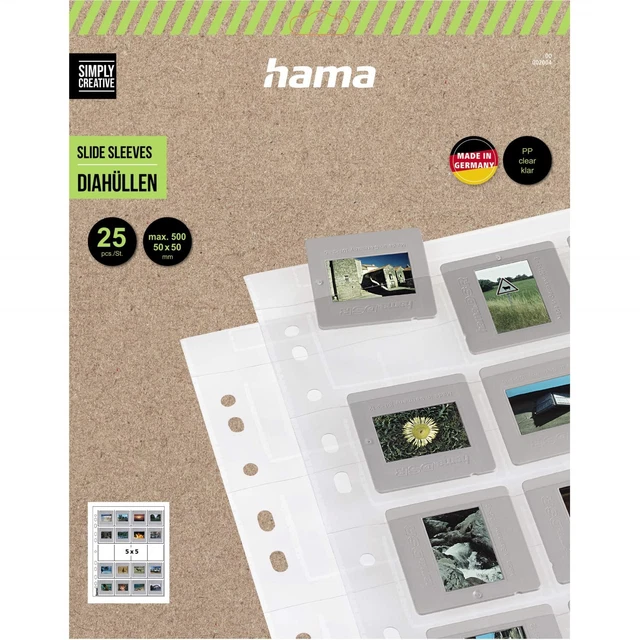 Funda Hama Diapositiva 25 Hojas 500 Diapositivas Formato 5x5cm PP Lámina Almacenamiento Bolsa