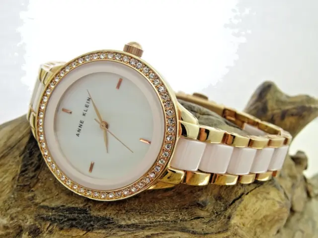 Anne Klein Ladies 35mm Pink Ceramic Rose Gold Tone Bracelet Watch AK/N1418