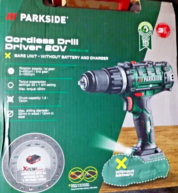 Parkside Cordless Drill with 20V 2Ah Li D4