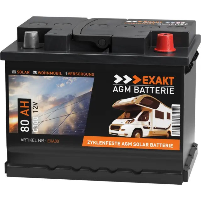 AGM Solarbatterie 80Ah 12V Wohnmobil Versorgung Boot Solar Batterie Gel Akku