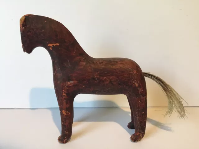 Antique Primitive Miniature Folk Art Wood Horse Figurine Hand Carved Hair Tail