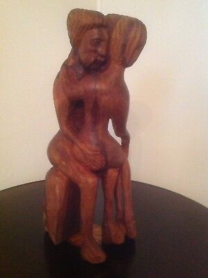 Vintage Primitive African Hand Wood Carving, Hugging Lovers, Heavy Weight!