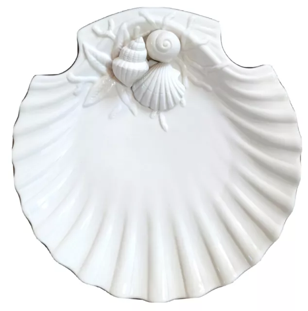 Vtg Fitz & Floyd Seashell 8.5” White Dish Plate - Beach Ocean Nautical Decor