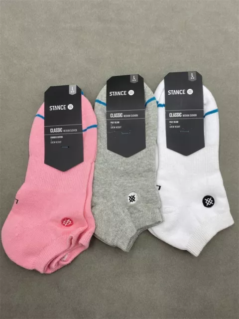 Stance mens/Women's Ankle Socks White/Grey /Pink 3 Pairs Large New With Tags