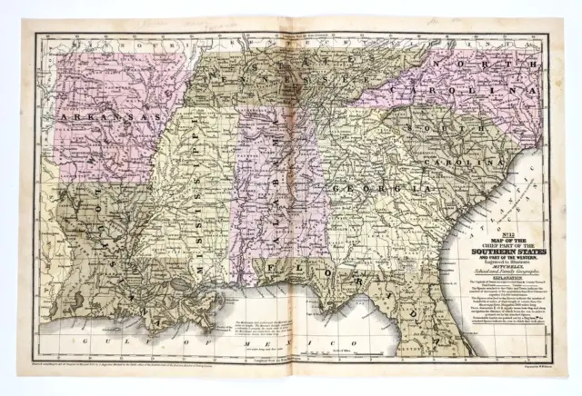 1852 Georgia Florida Map South Carolina Tennessee Louisiana Alabama Mississippi