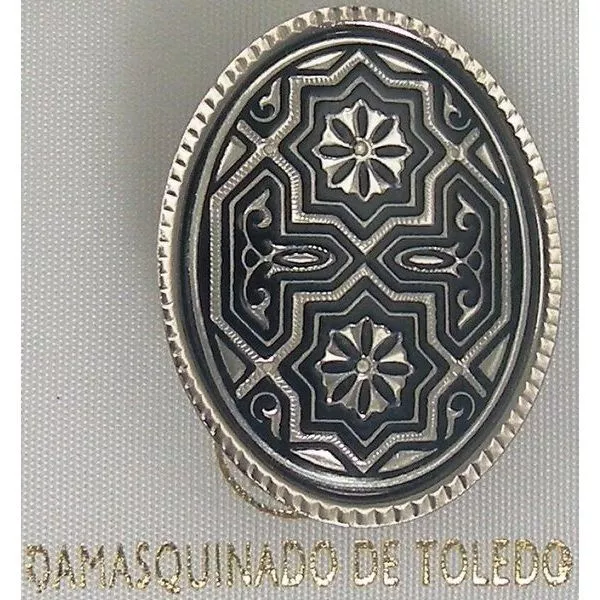 Damascene Silver Star of Redemption Design Oval Brooch by Midas of Toledo Spain