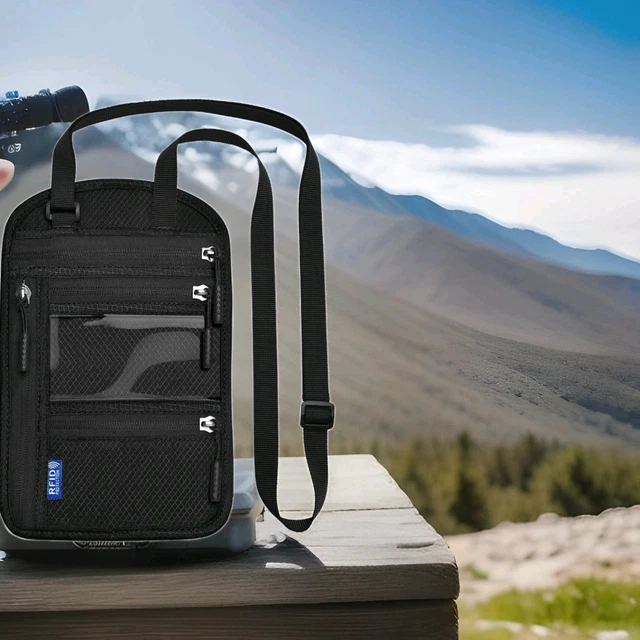 Portadocumenti Da Viaggio Con Protezione RFID - Borsello Da Collo Per Passaporto, Cellulare E Carte, Anti-Furto Dati