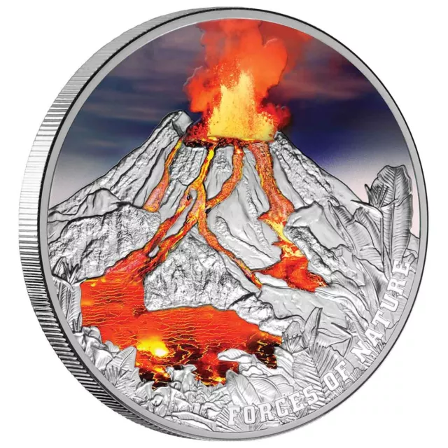 Niue 2023 Volcano $5 Ultra High Relief 2oz Silver Proof Coloured Coin