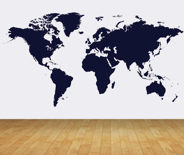 WORLD MAP OUTLINE Bespoke Wallpaper Backdrop Print Mural Feature Wall ...
