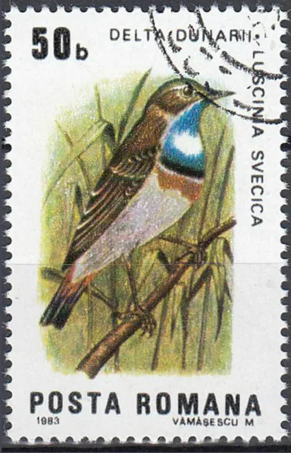 Rumänien gestempelt Tier Wildtier Vogel Blaukehlchen Singvogel Fauna / 689