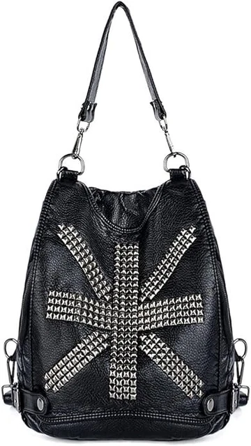NWOT Black Union Jack Studded UK Flag Convertible Backpack Shoulder Bag Purse 3
