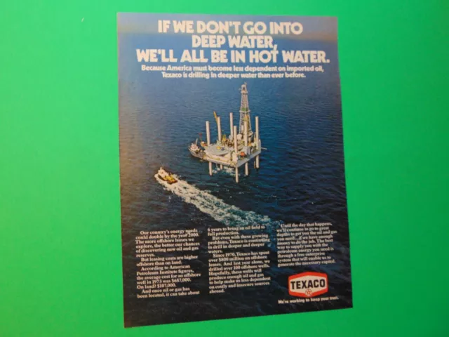 Anuncio impreso de plataforma de aceite Texaco 1975 plataforma de aguas profundas