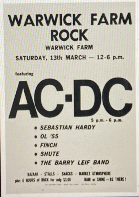 AC/DC 1976 SYDNEY A4-Sized Poster High Quality Carded Print RYDE YOUTH ...