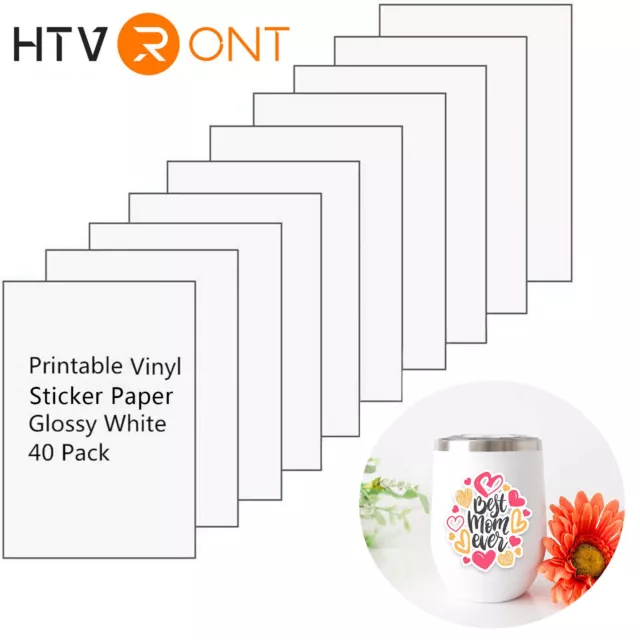 40 Sheets Glossy White Printable Vinyl Sticker Paper for Inkjet & Laser Printer