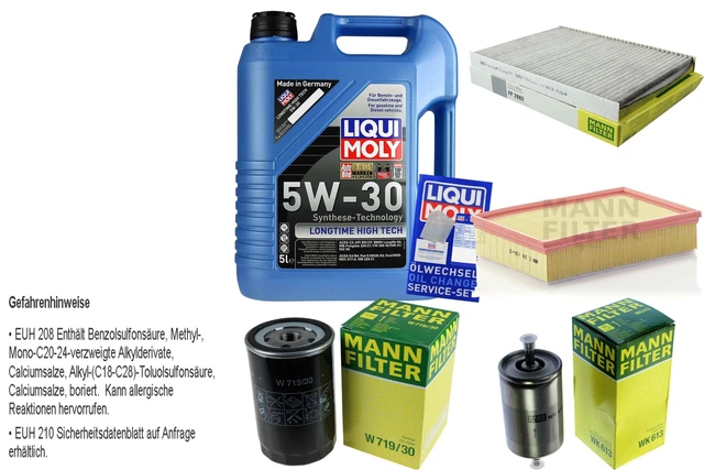 Inspektionspaket Mit öl 5w30 MANN INSPEKTIONSPAKET+7L LIQUI MOLY 5W-30 ÖL Passend Für AUDI A4 B9 Q5 0w30 öl