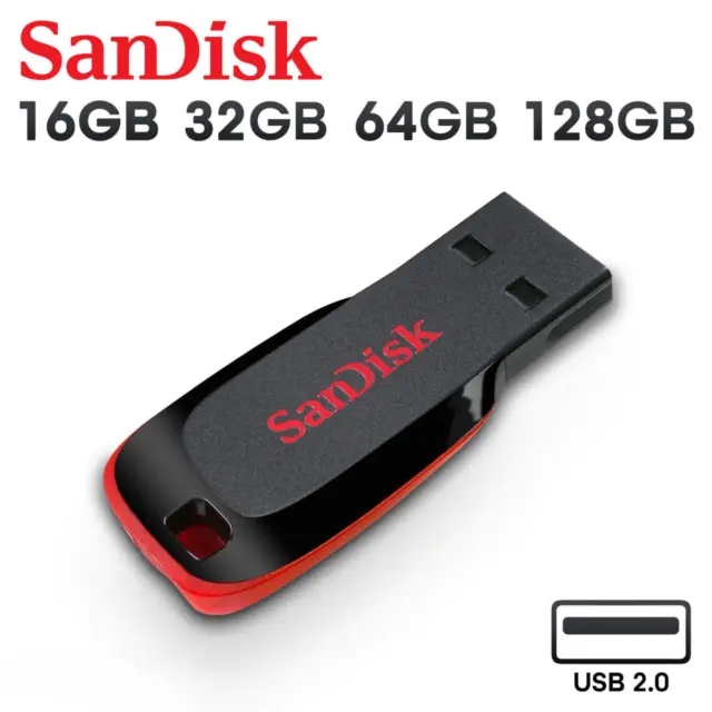 SanDisk Cruzer Blade USB 2.0 Flash Drive 16GB 32GB 64GB 128GB Memory Stick Pen
