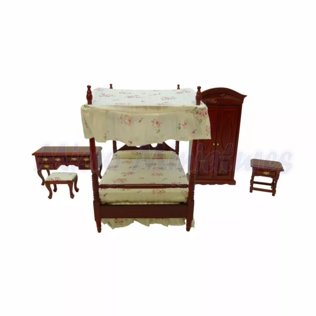 Dolls House Five Piece Mahogany Bedroom Set 1/12th Scale (00362)