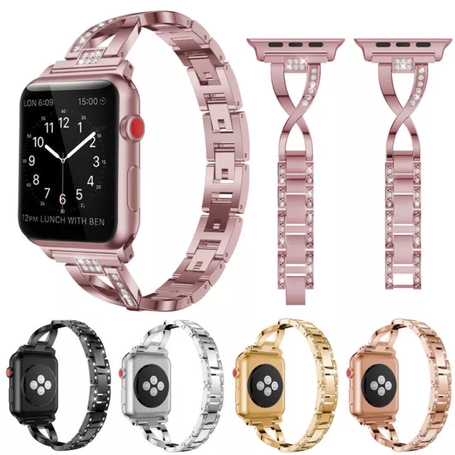 Stainless Steel Wrist Bling Rhinestone Band Strap For Apple Watch Series 654321