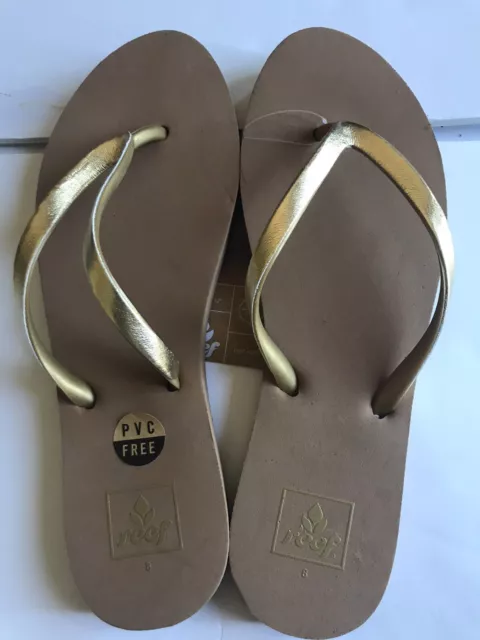 Women's Reef Tan/Metallic Gold Stargazer Shine Flip Flop Sandals Size 8 Nwt