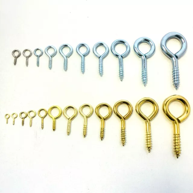 Heavy Duty Small-Large Steel Screw Eyes Various Sizes Zinc and Brass Plated