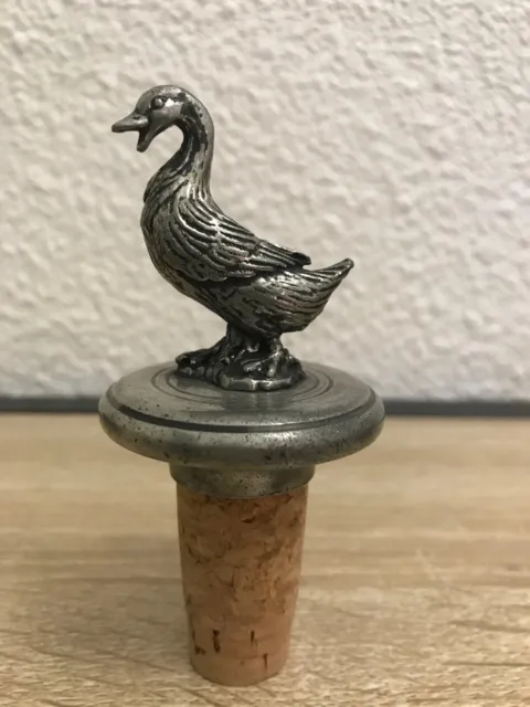 Ancien bouchon de bouteille canard oie étain