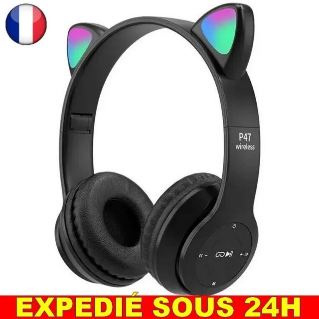 ✅ Casque Gamer Chat LED Lumière Étanche Antibruit Écouteurs Sans Fil Bluetooth