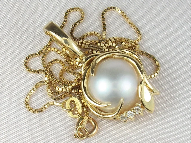 14k Yellow Gold .585 Pearl & Diamond Fine Pendant Enhancer Necklace