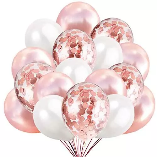 50 Luftballons Rosegold Weiß und Konfetti Ballon Partyballon Deko Rose Gold