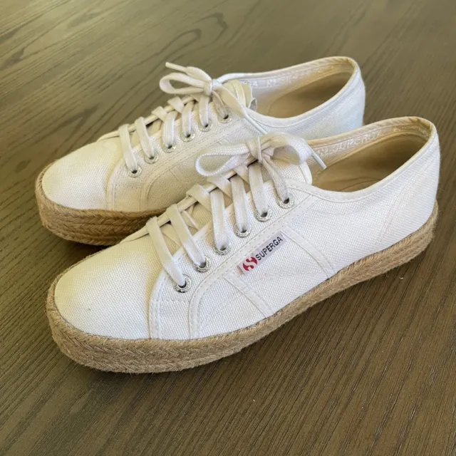 Womens Superga 2730 White Espadrille Platform Sneakers Size 9