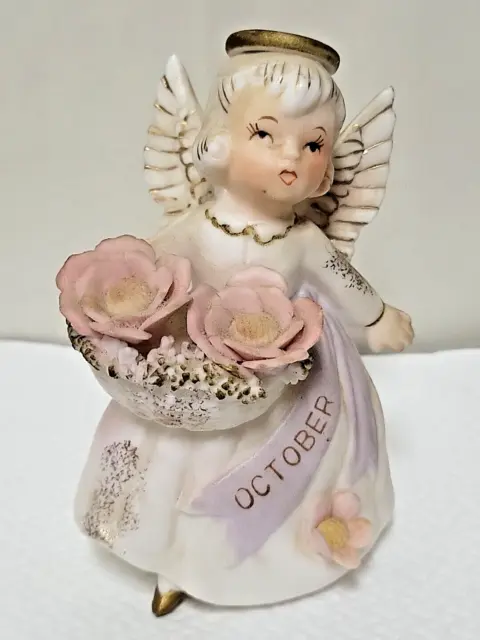 1950's Lefton October Birthday Girl Angel 3332 Ceramic Figurine