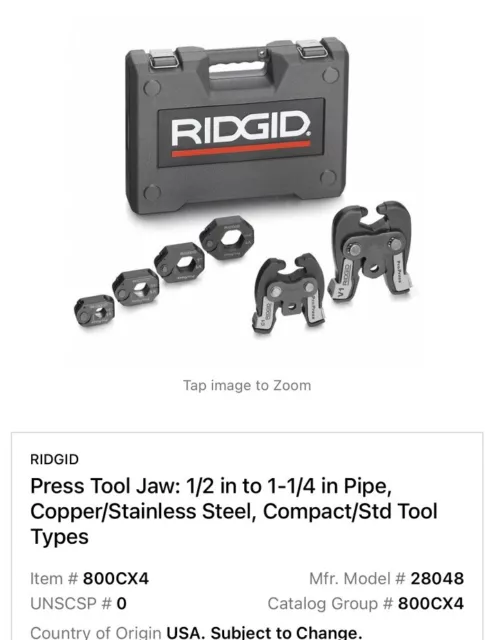 Brand New In Box Ridgid 28048 C1/ V1 Press Ring Kit 1/2” — 1-1/4” Brand New In Box Ridgid 28048 C1/ V1 Press Ring Kit 1/2” — 1-1/4”